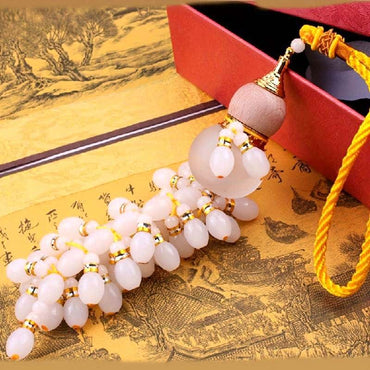 White Jade Gourd Pendant with Crystal Bottle 